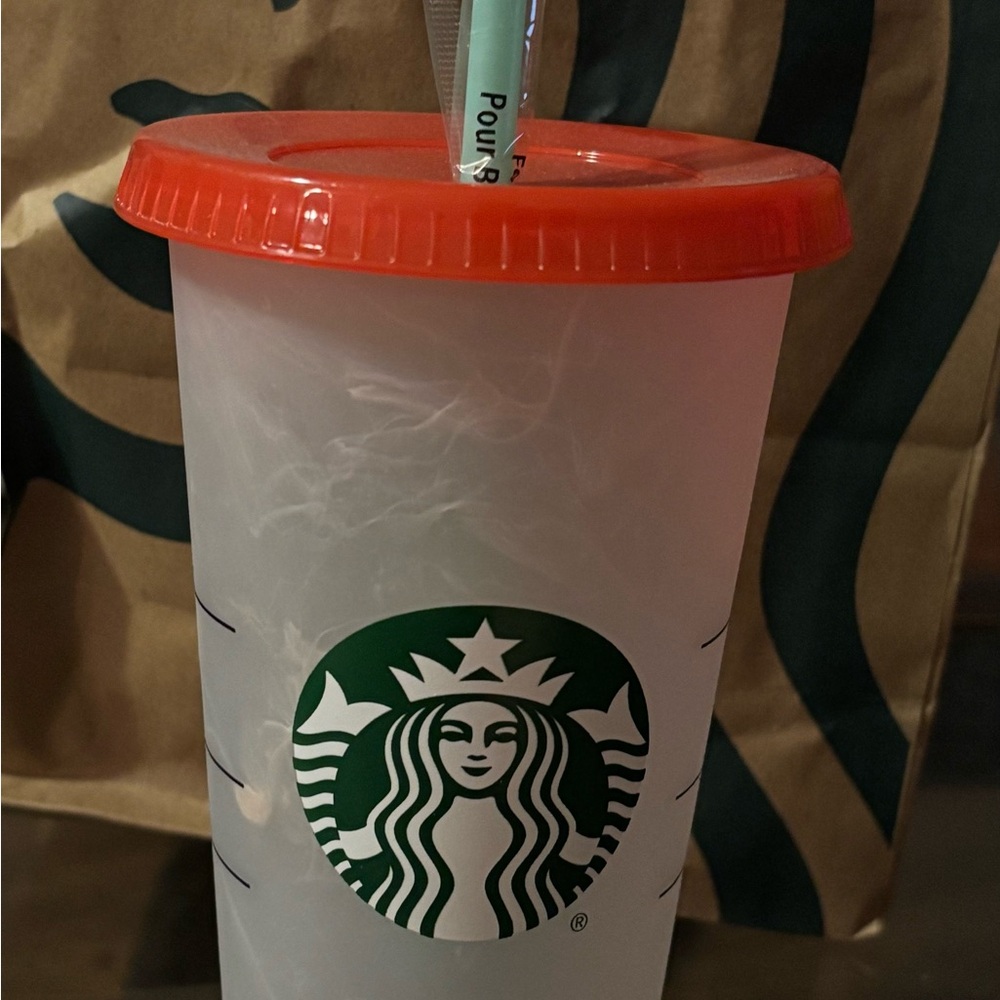Starbucks Frosted Tumbler with Bold Red Lid